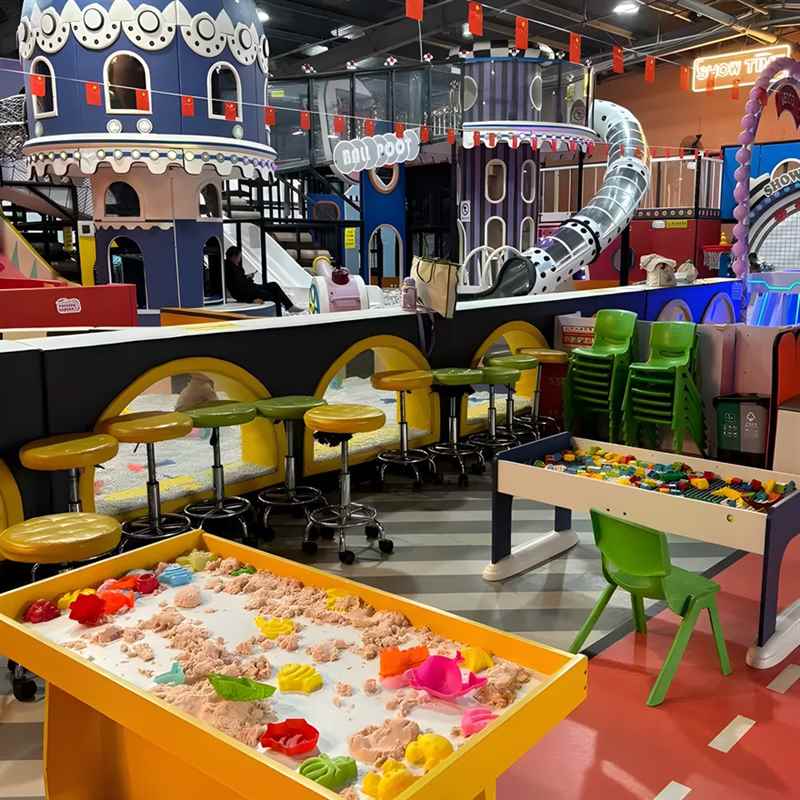 Commercial playground equipment project with indoor play structures